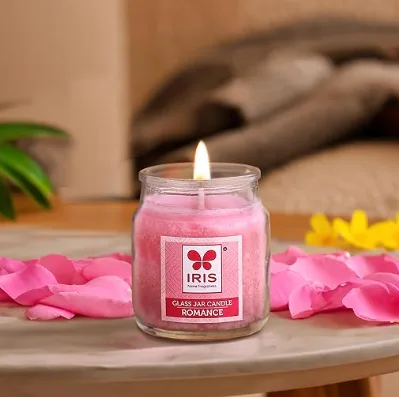 Pink rose glass jar candle with petals