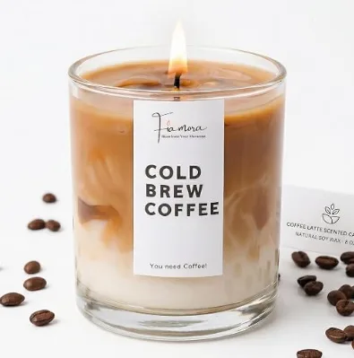 Cold brew coffee scented candle with coffee beans
